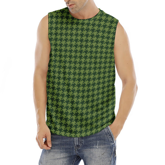 Deep Green Houndstooth Pattern Print Men's Fitness Tank Top