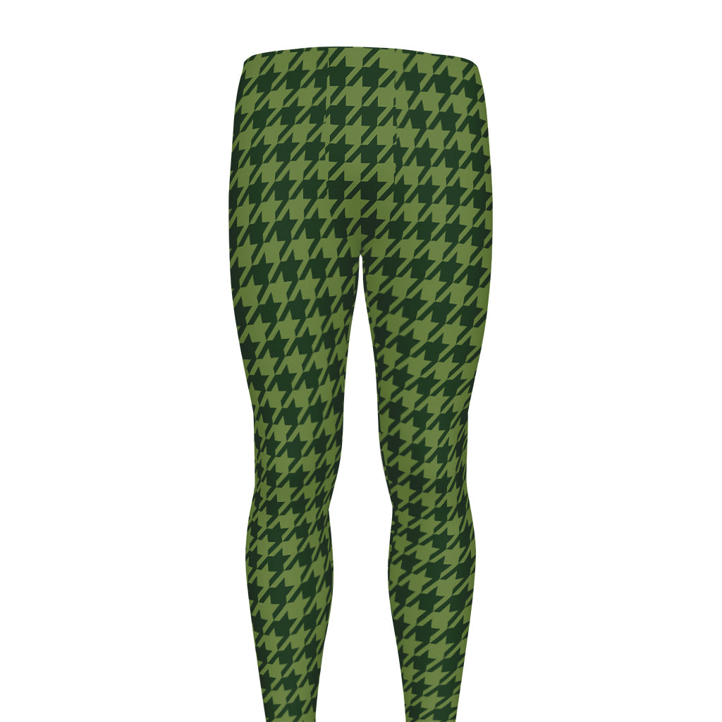 Deep Green Houndstooth Pattern Print Men's leggings