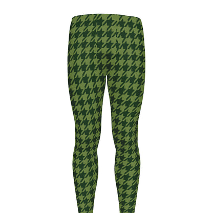 Deep Green Houndstooth Pattern Print Men's leggings