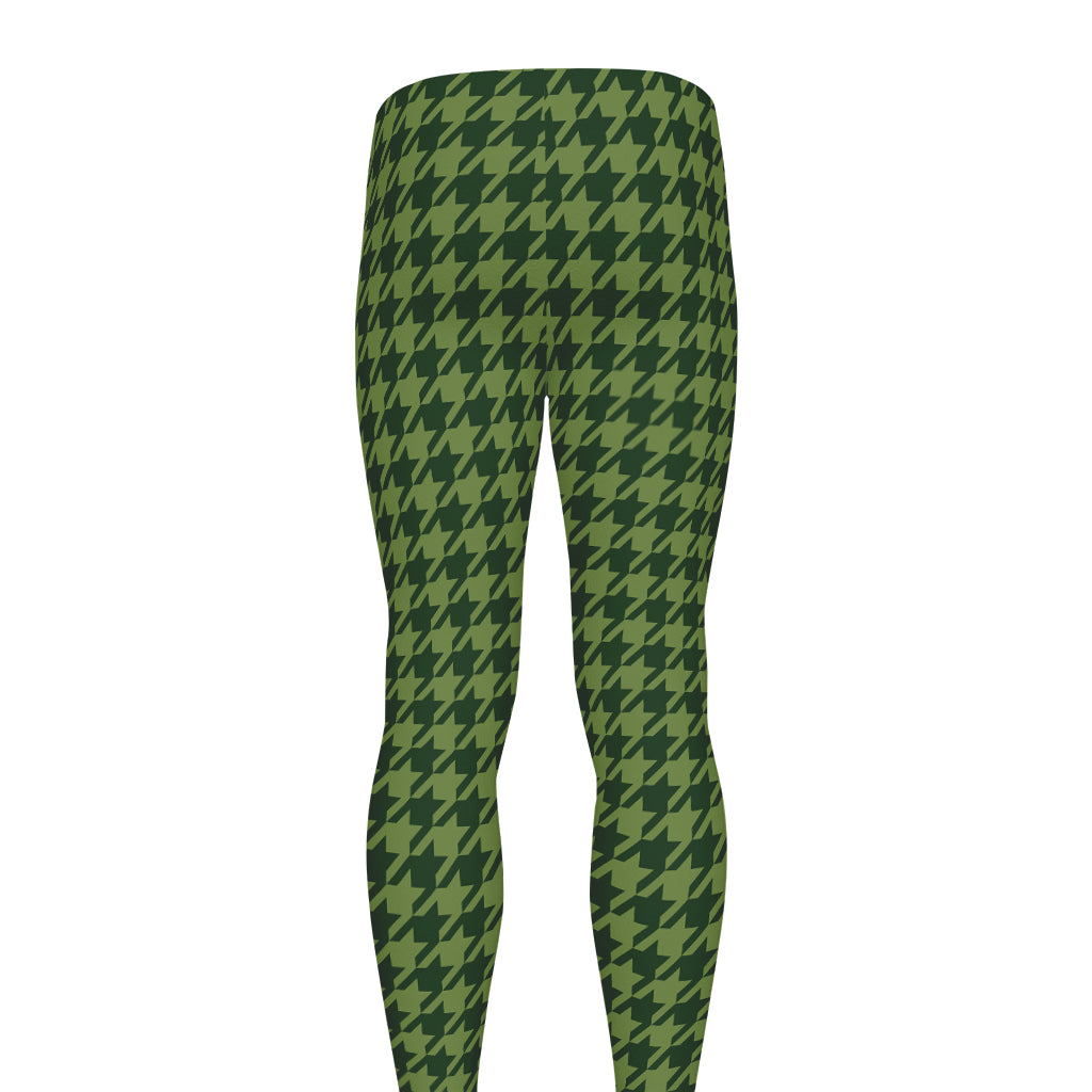 Deep Green Houndstooth Pattern Print Men's leggings