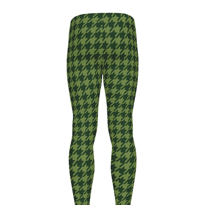 Deep Green Houndstooth Pattern Print Men's leggings