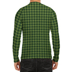 Deep Green Houndstooth Pattern Print Men's Long Sleeve Rash Guard