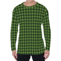 Deep Green Houndstooth Pattern Print Men's Long Sleeve T-Shirt
