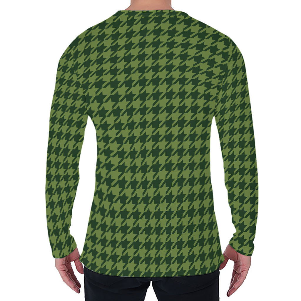 Deep Green Houndstooth Pattern Print Men's Long Sleeve T-Shirt