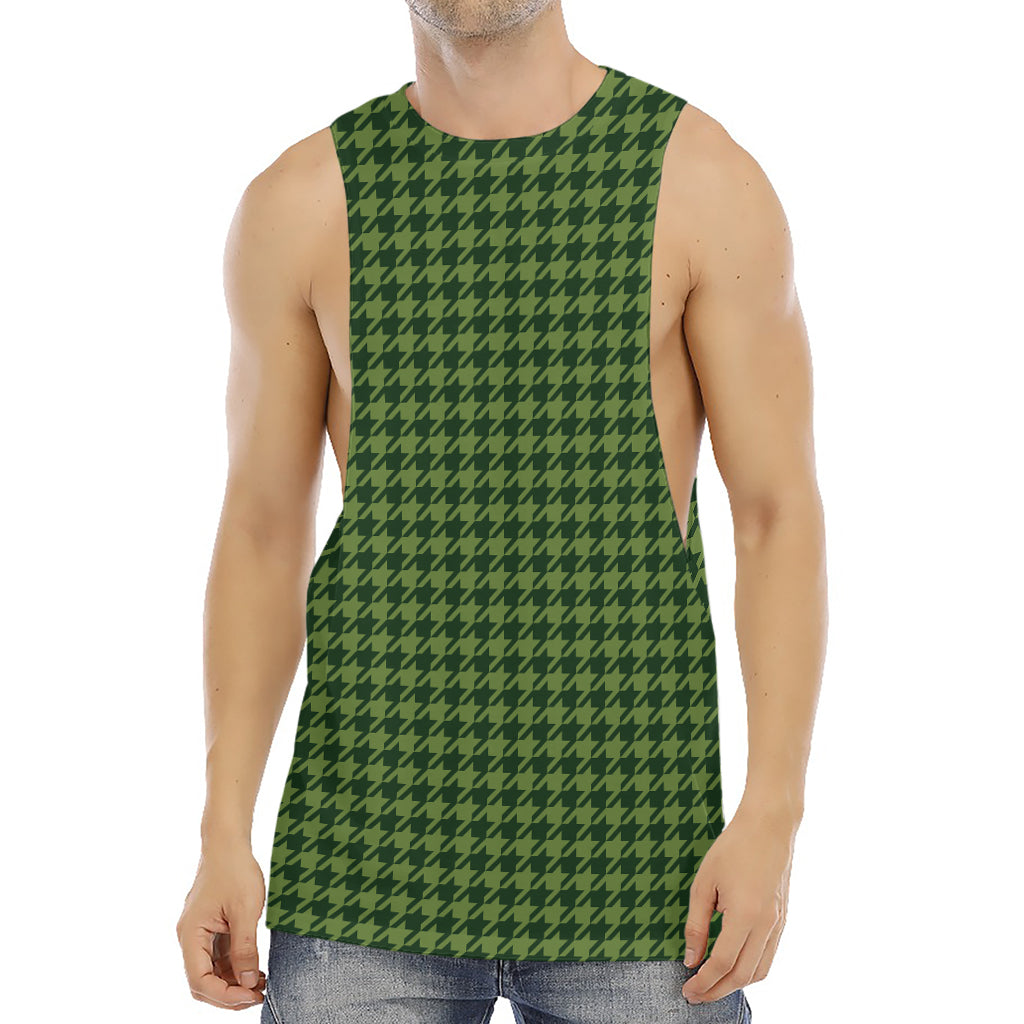 Deep Green Houndstooth Pattern Print Men's Muscle Tank Top