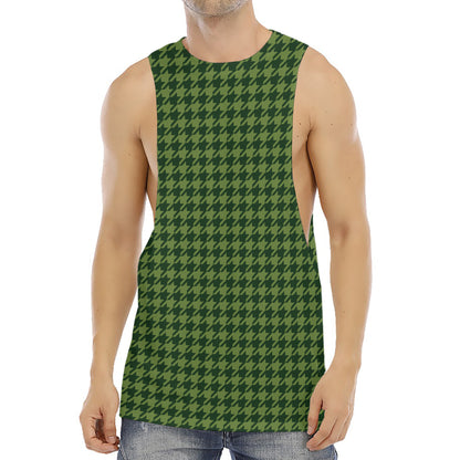 Deep Green Houndstooth Pattern Print Men's Muscle Tank Top