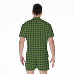 Deep Green Houndstooth Pattern Print Men's Rompers