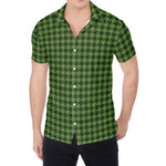Deep Green Houndstooth Pattern Print Men's Shirt