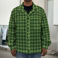 Deep Green Houndstooth Pattern Print Men's Shirt Jacket
