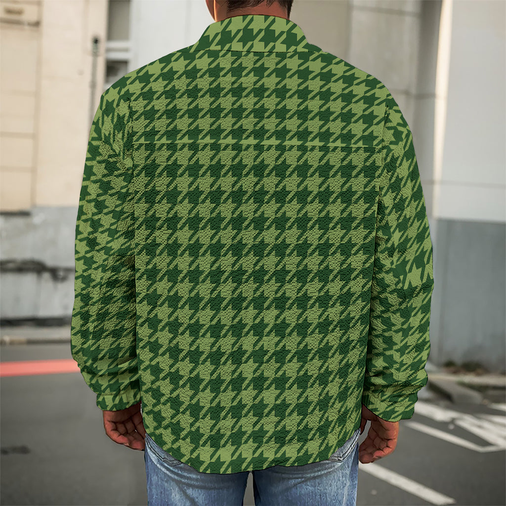 Deep Green Houndstooth Pattern Print Men's Shirt Jacket
