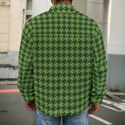 Deep Green Houndstooth Pattern Print Men's Shirt Jacket