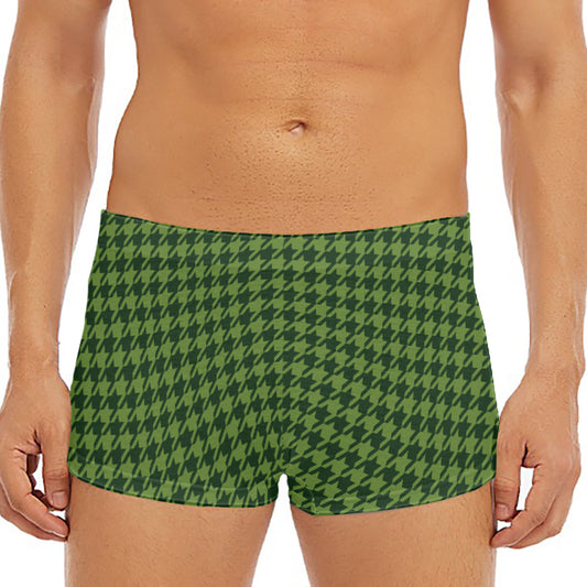 Deep Green Houndstooth Pattern Print Men's Short Boxer Briefs