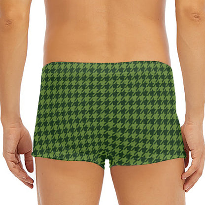 Deep Green Houndstooth Pattern Print Men's Short Boxer Briefs
