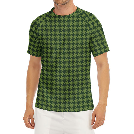 Deep Green Houndstooth Pattern Print Men's Short Sleeve Rash Guard