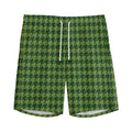 Deep Green Houndstooth Pattern Print Men's Athletic Shorts