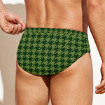 Deep Green Houndstooth Pattern Print Men's Swim Briefs