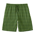 Deep Green Houndstooth Pattern Print Men's Swim Trunks