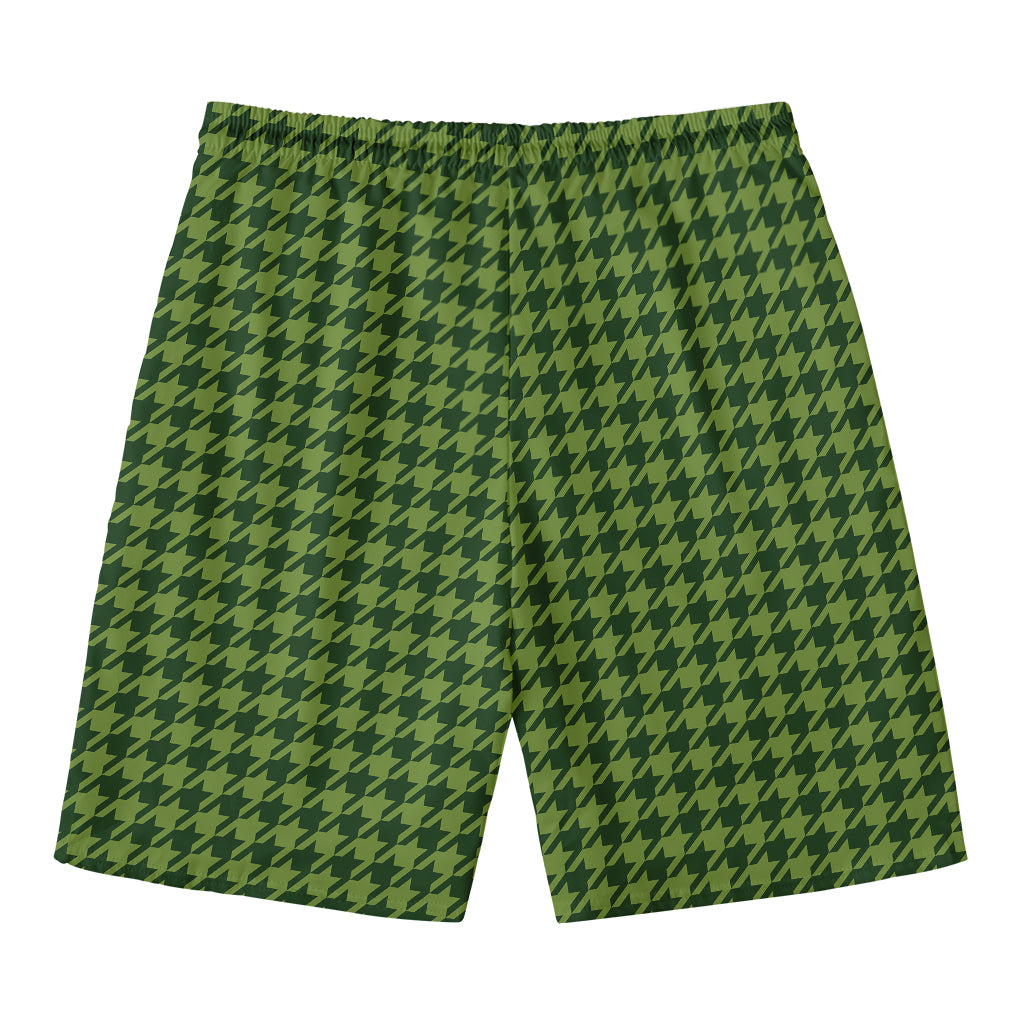 Deep Green Houndstooth Pattern Print Men's Swim Trunks