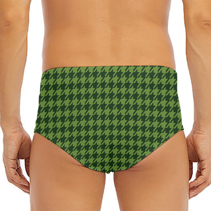 Deep Green Houndstooth Pattern Print Men's Triangle Swim Briefs