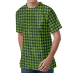 Deep Green Houndstooth Pattern Print Men's Velvet T-Shirt
