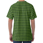 Deep Green Houndstooth Pattern Print Men's Velvet T-Shirt