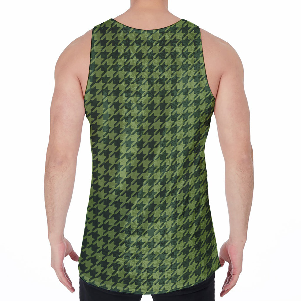 Deep Green Houndstooth Pattern Print Men's Velvet Tank Top