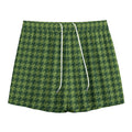 Deep Green Houndstooth Pattern Print Mesh Shorts