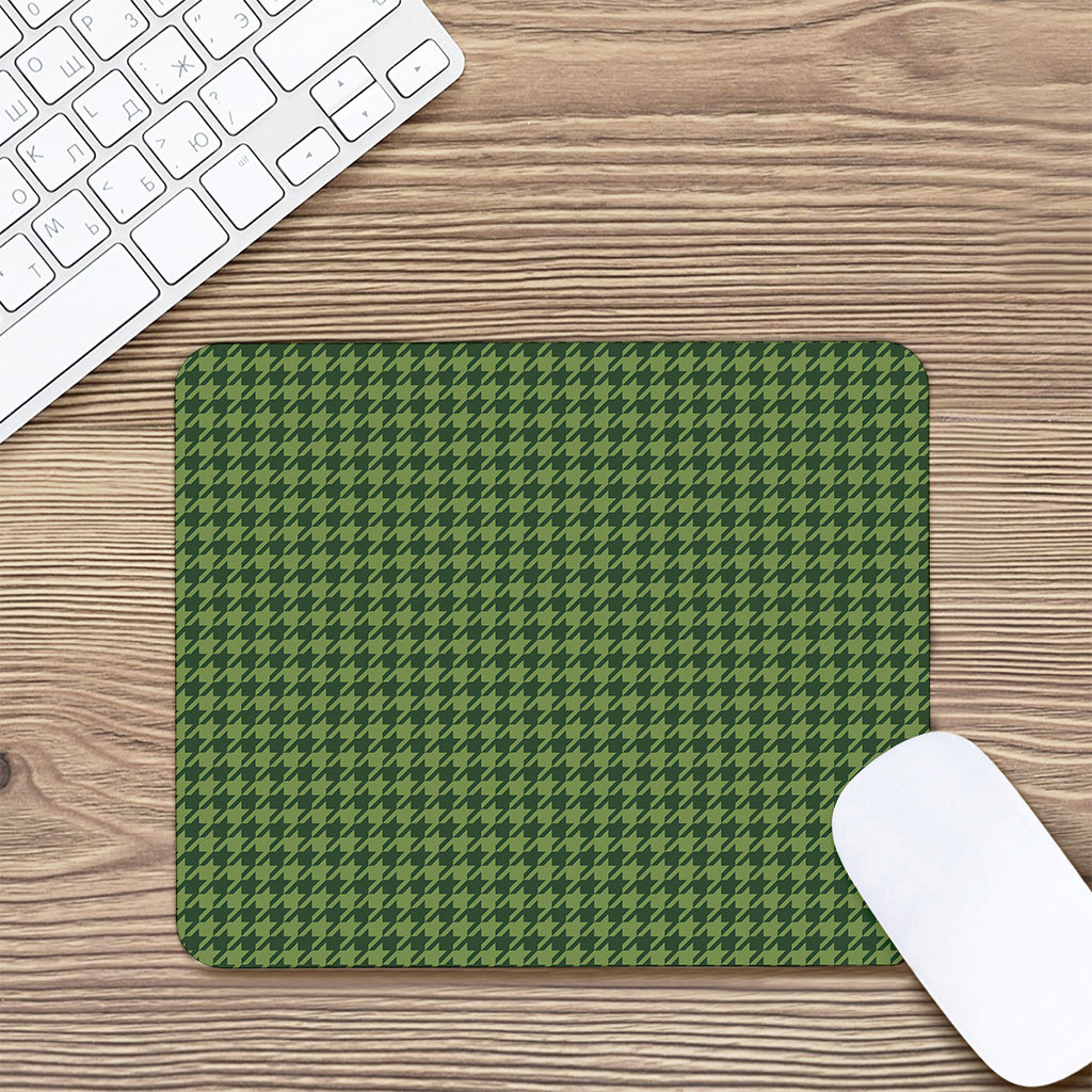 Deep Green Houndstooth Pattern Print Mouse Pad