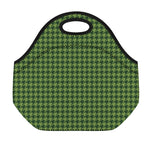 Deep Green Houndstooth Pattern Print Neoprene Lunch Bag