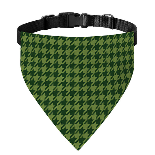 Deep Green Houndstooth Pattern Print Over The Collar Dog Bandana