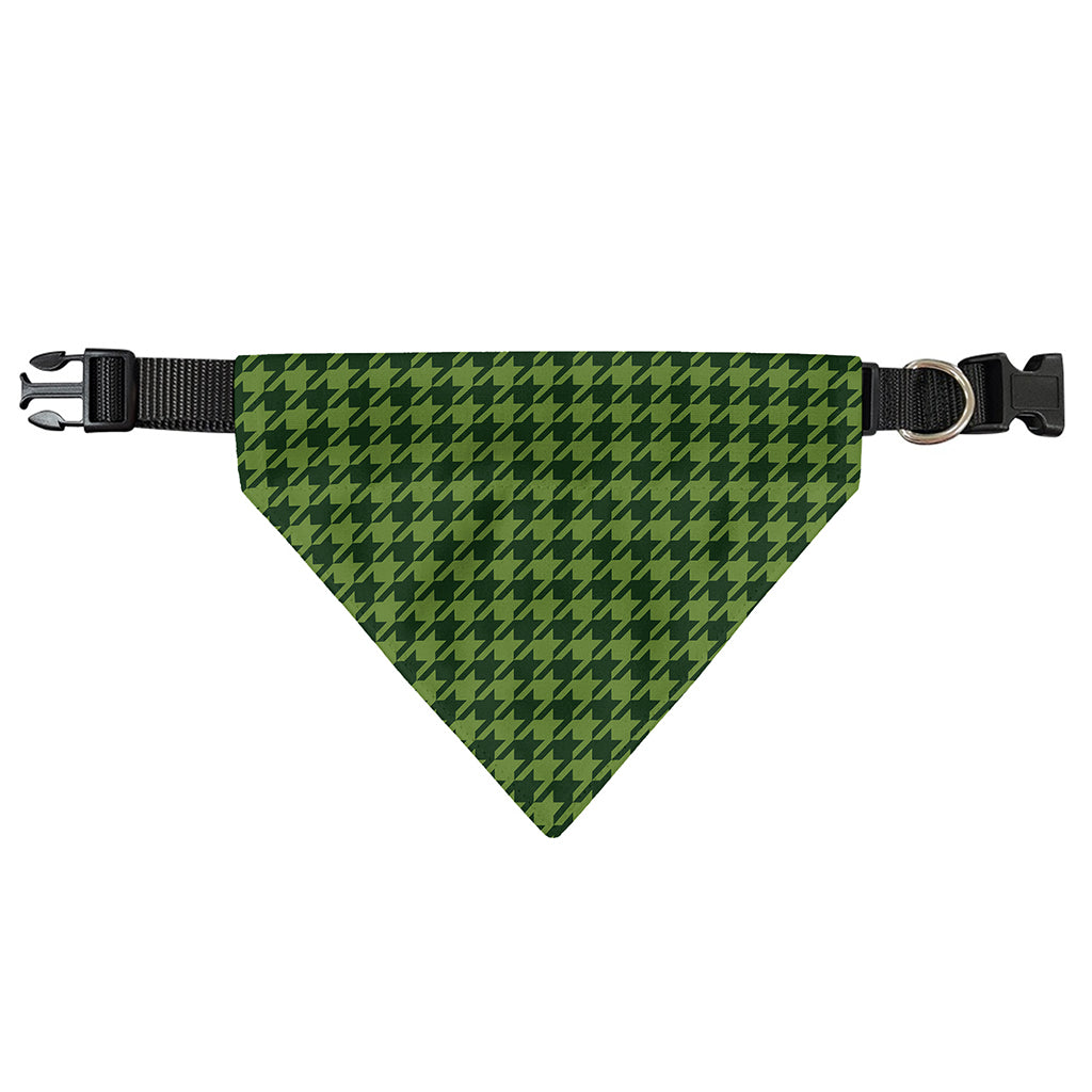 Deep Green Houndstooth Pattern Print Over The Collar Dog Bandana