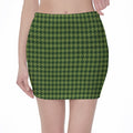Deep Green Houndstooth Pattern Print Pencil Mini Skirt