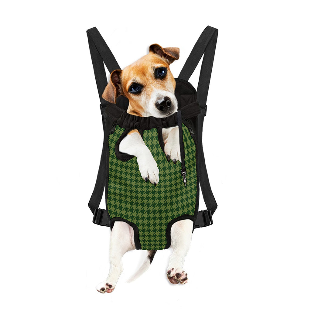 Deep Green Houndstooth Pattern Print Pet Carrier Backpack