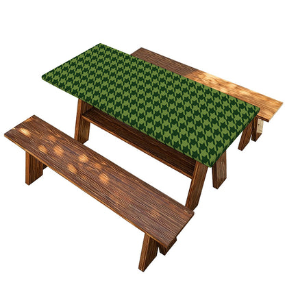 Deep Green Houndstooth Pattern Print Picnic Table Cover