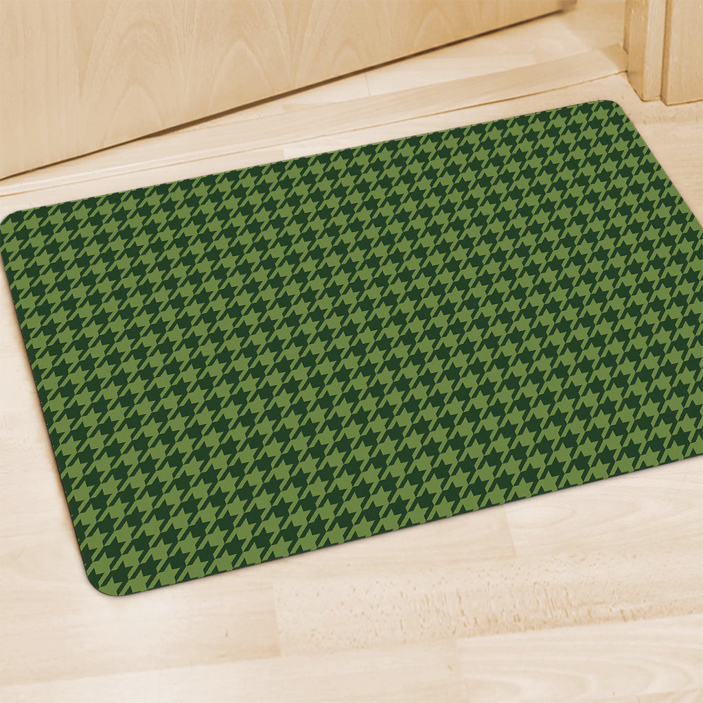Deep Green Houndstooth Pattern Print Polyester Doormat