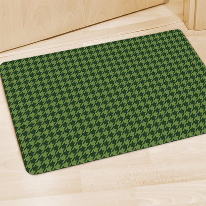 Deep Green Houndstooth Pattern Print Polyester Doormat