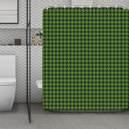 Deep Green Houndstooth Pattern Print Polyester Shower Curtain