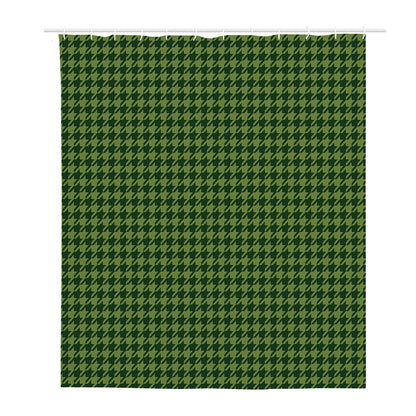 Deep Green Houndstooth Pattern Print Polyester Shower Curtain