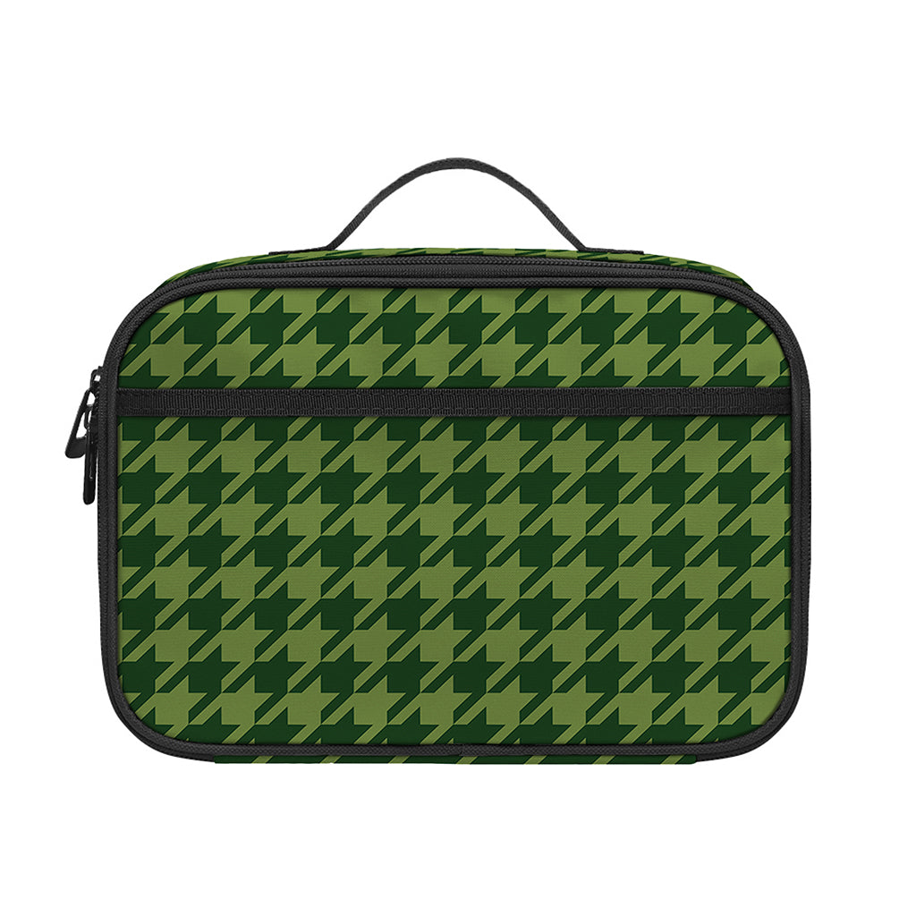 Deep Green Houndstooth Pattern Print Portable Lunch Bag