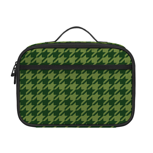 Deep Green Houndstooth Pattern Print Portable Lunch Bag