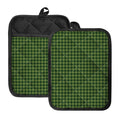Deep Green Houndstooth Pattern Print Pot Holders With Pocket
