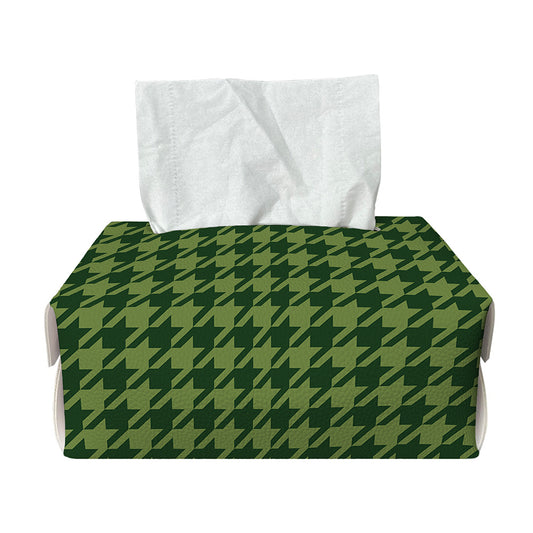 Deep Green Houndstooth Pattern Print Rectangle Tissue Box Cover