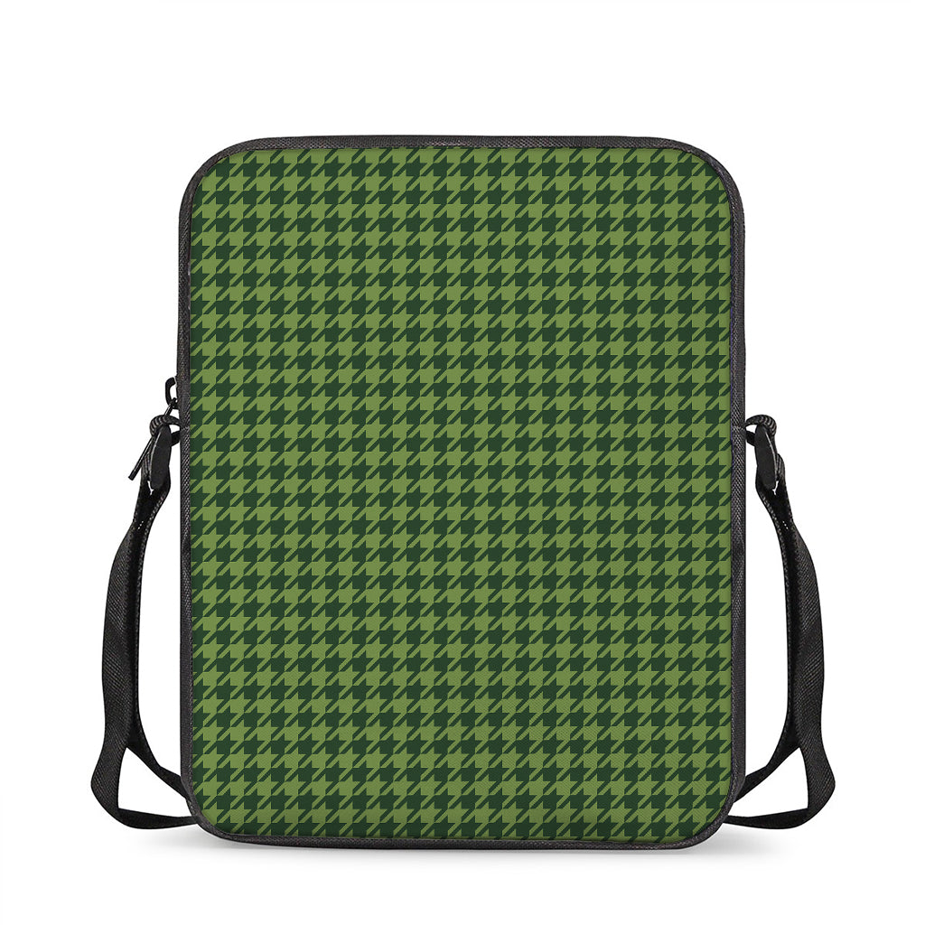 Deep Green Houndstooth Pattern Print Rectangular Crossbody Bag