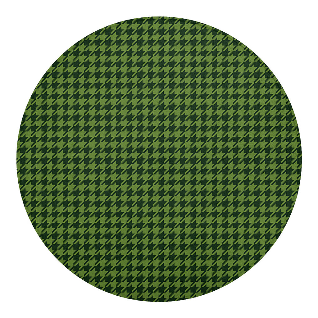 Deep Green Houndstooth Pattern Print Round Blanket
