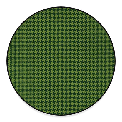 Deep Green Houndstooth Pattern Print Round Floor Mat