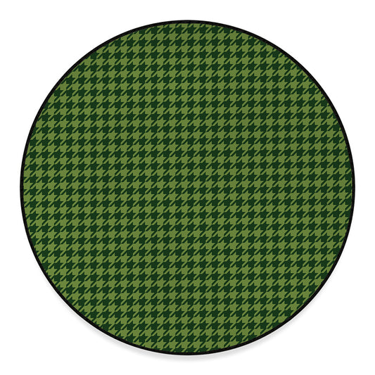 Deep Green Houndstooth Pattern Print Round Floor Mat