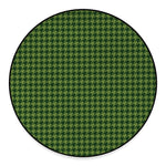 Deep Green Houndstooth Pattern Print Round Floor Mat
