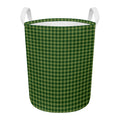 Deep Green Houndstooth Pattern Print Round Laundry Basket