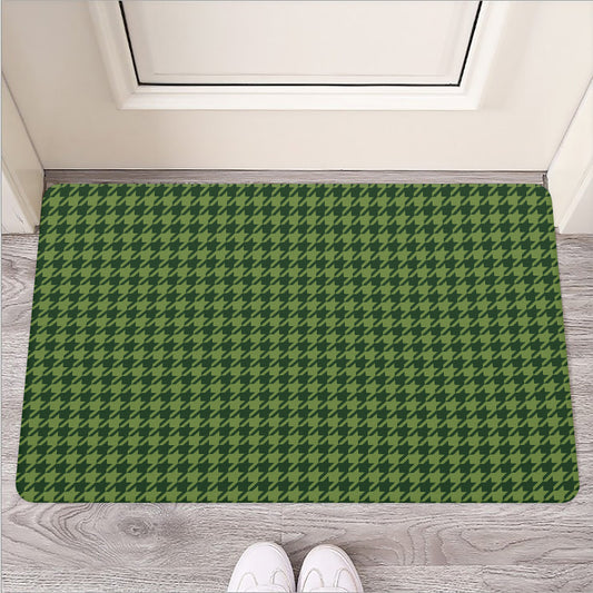 Deep Green Houndstooth Pattern Print Rubber Doormat