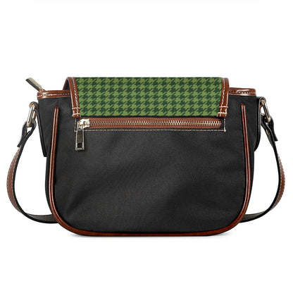 Deep Green Houndstooth Pattern Print Saddle Bag